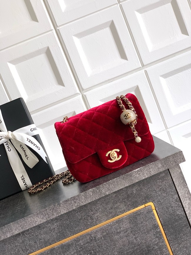 Chanel Mini Classic Handbag velvet AS1786 red