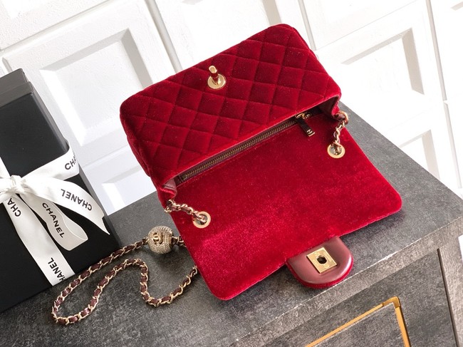 Chanel small Classic Handbag velvet AS1787 red