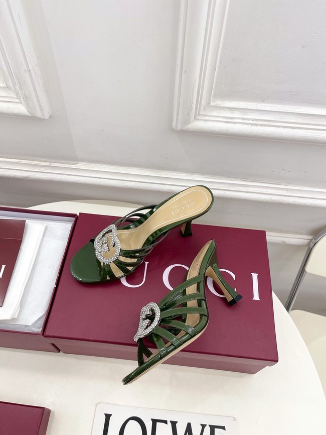 Gucci Womens slide sandal with crystal Interlocking G 852663-3