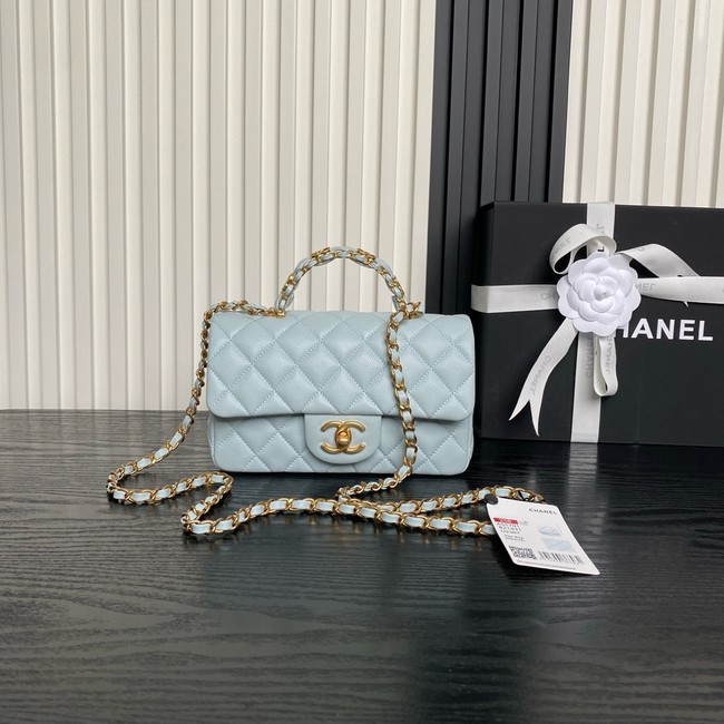 CHANEL Clutch With Chain AS2701 light blue&gold Metal