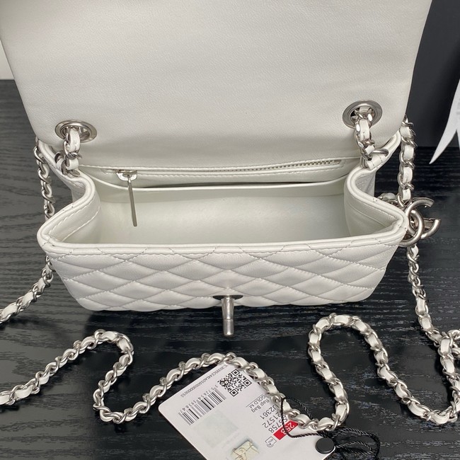 CHANEL Mini Flap Bag AS5758 white Silver Metal