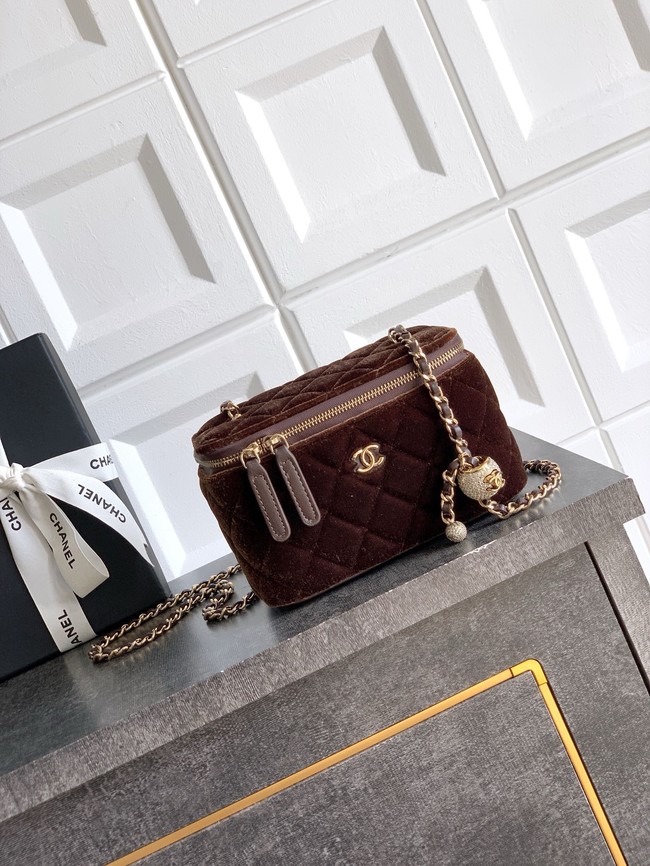 CHANEL velvet Vanity with Chain AP3940 Coffee