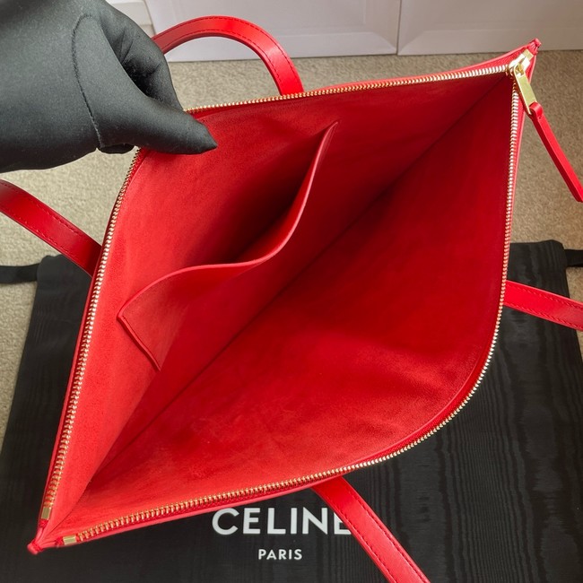 Celine FLAT CABAS NEW LUGGAGE IN GLOSSY CALFSKIN 123963 Ultra Red