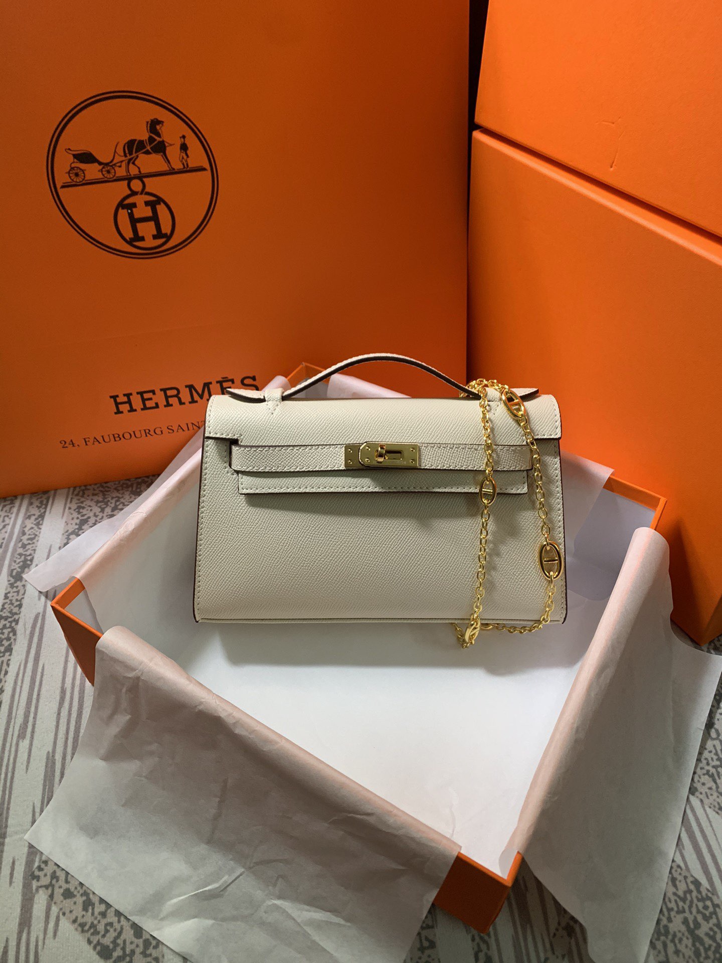 Hermes MINI Kelly 22cm Tote Bag Epsom Leather K22 Cream Hermes MINI Kelly 22cm Tote Bag Epsom Leather K22 Cream