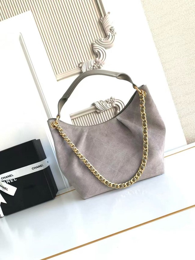 CHANEL Hobo Bag Suede Calfskin AS5970 gray