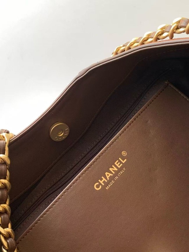 CHANEL Hobo Bag Suede Calfskin AS5978 brown
