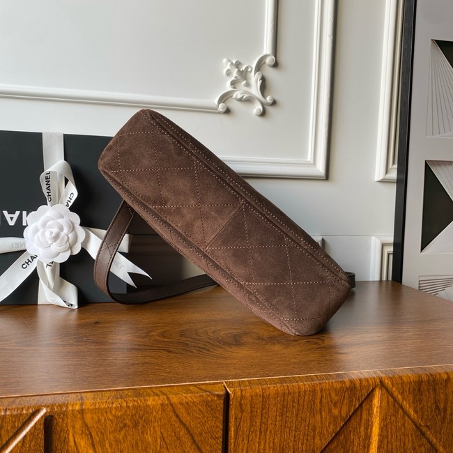 CHANEL Suede Calfskin Shoulder Bag AS5883 dark brown