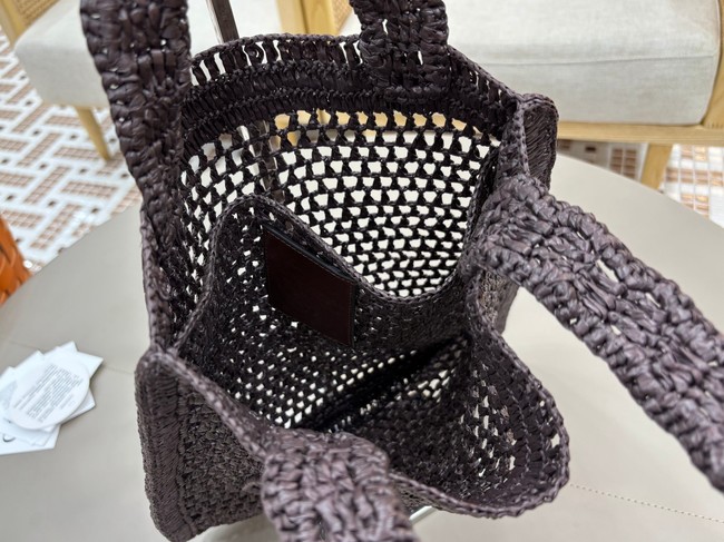 Chloe SUMMER straw and leather tote bag 0824P dark brown