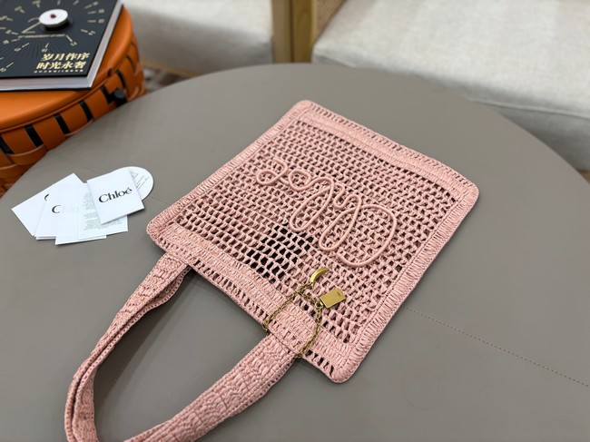 Chloe SUMMER straw and leather tote bag 0824P pink