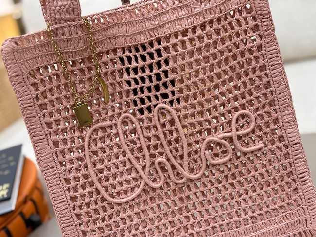 Chloe SUMMER straw and leather tote bag 0824P pink