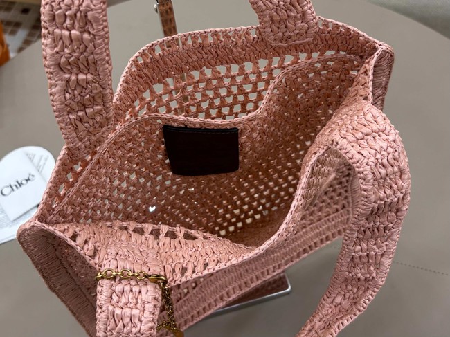 Chloe SUMMER straw and leather tote bag 0824P pink