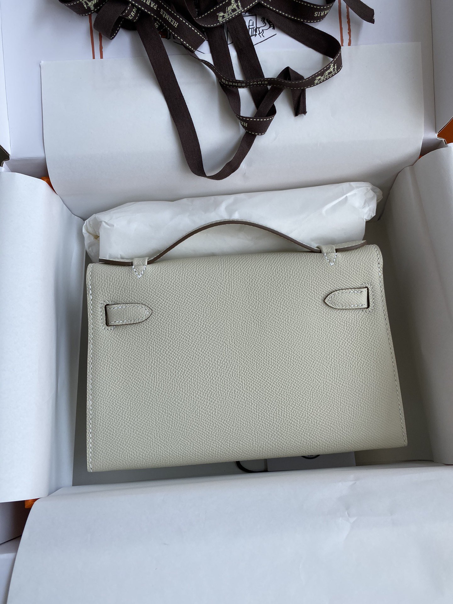 Hermes Kelly 22CM Tote Bag Original Epsom Leather KL22 Off-White Silver-Tone