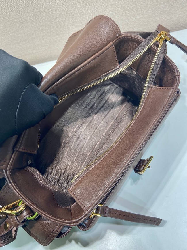 Prada Route medium leather tote bag 1BD394 dsrk brown