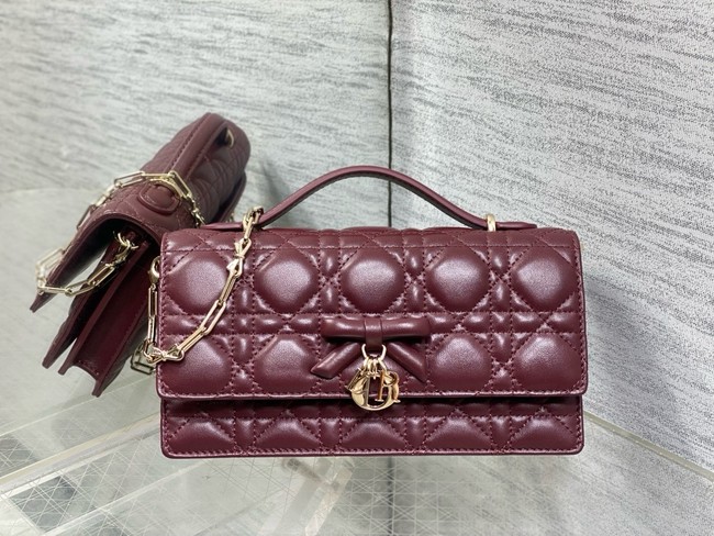 My Dior Mini Bag Cannage Lambskin S0984PU wine red