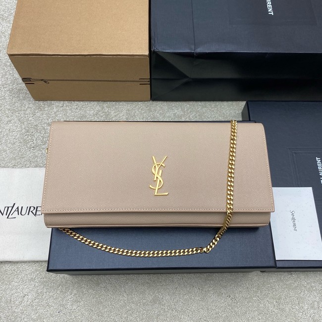 SAINT LAURENT KATE clutch in grain de poudre leather 851921 DARK BEIGE