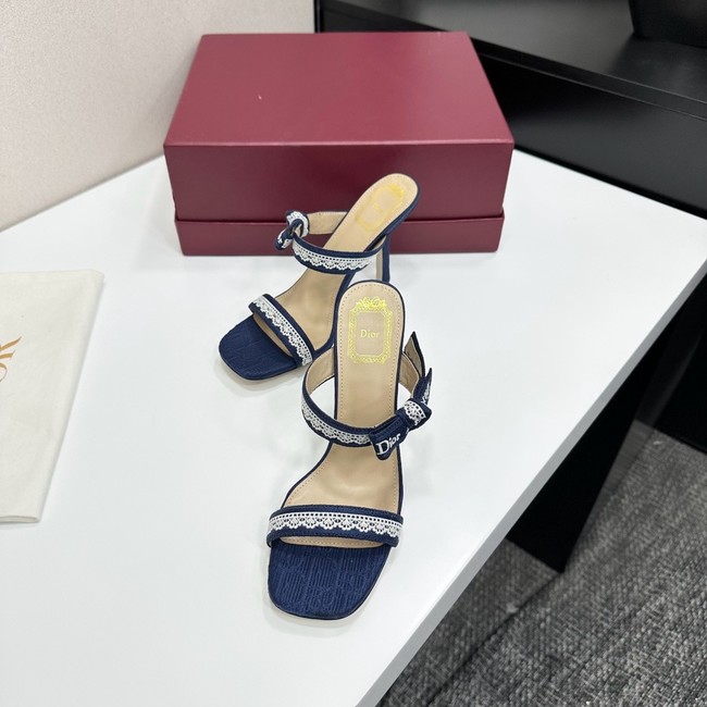 Dior Heeled Sandal with JAdior Straps Embroidered Cotton KCO538NV-3
