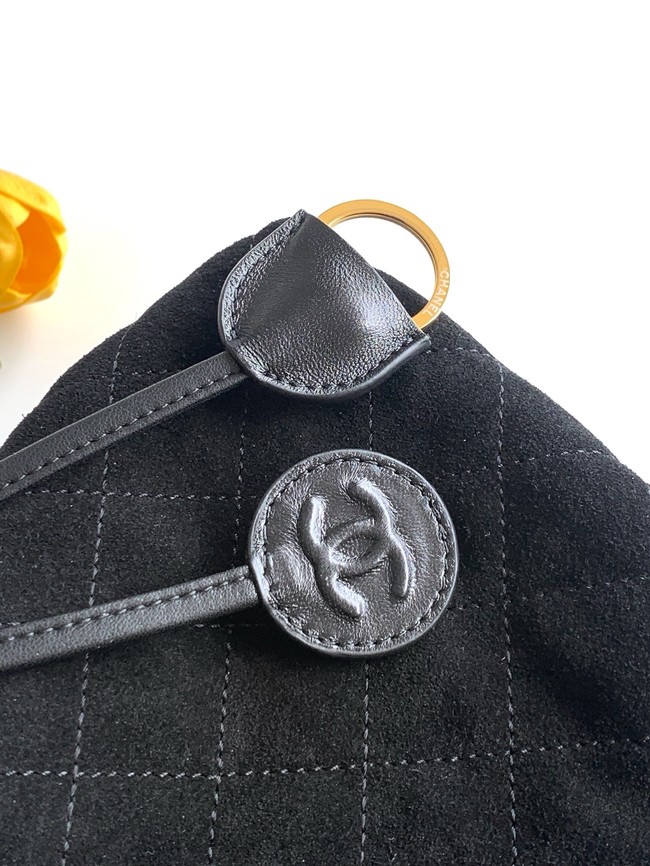 CHANEL Hobo Bag Suede Calfskin AS5227 black