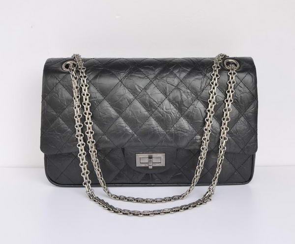 Chanel Classic Falp Bag Black Glazed Crackled Leather A28668 Black Silver