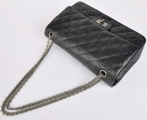 Chanel Classic Falp Bag Black Glazed Crackled Leather A28668 Black Silver