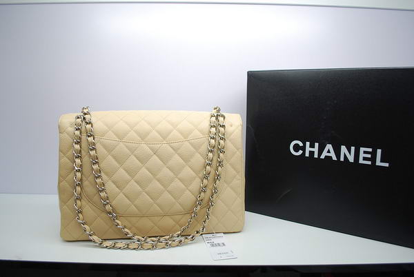 Chanel Maxi Double Flaps Bag A36098 Apricot Original Caviar Leather Silver