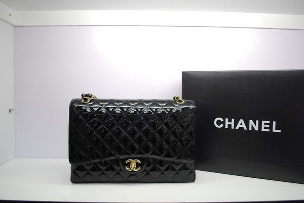 Chanel Maxi Double Flaps Bag A36098 Black Original Patent Leather Gold