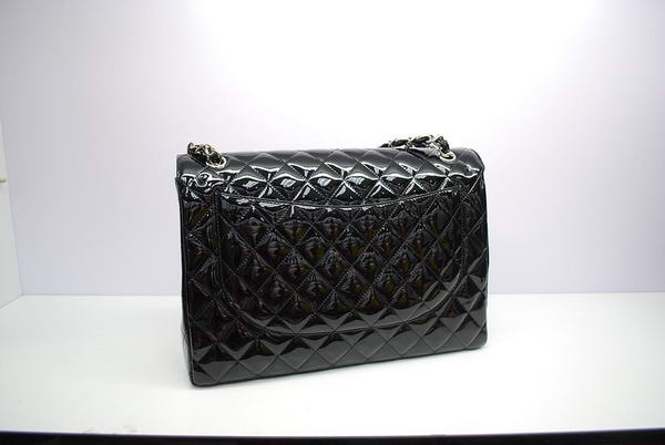 Chanel Maxi Double Flaps Bag A36098 Black Original Patent Leather Silver