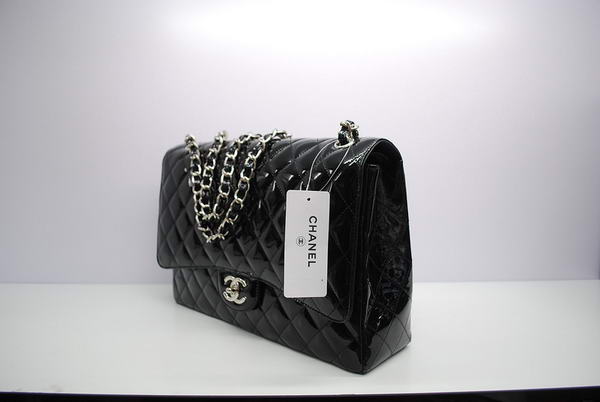 Chanel Maxi Double Flaps Bag A36098 Black Original Patent Leather Silver