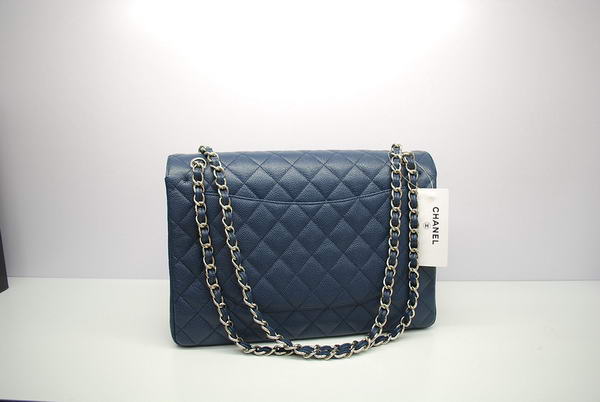 Chanel Maxi Double Flaps Bag A36098 Blue Original Caviar Leather Silver