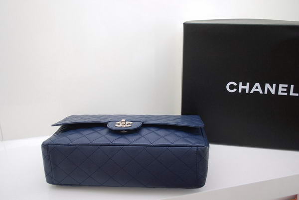 Chanel Maxi Double Flaps Bag A36098 Blue Original Caviar Leather Silver