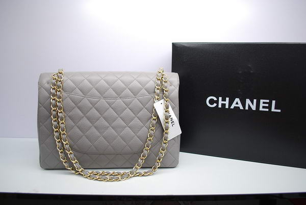 Chanel Maxi Double Flaps Bag A36098 Grey Original Caviar Leather Gold