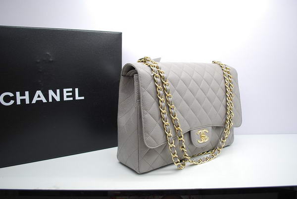 Chanel Maxi Double Flaps Bag A36098 Grey Original Caviar Leather Gold