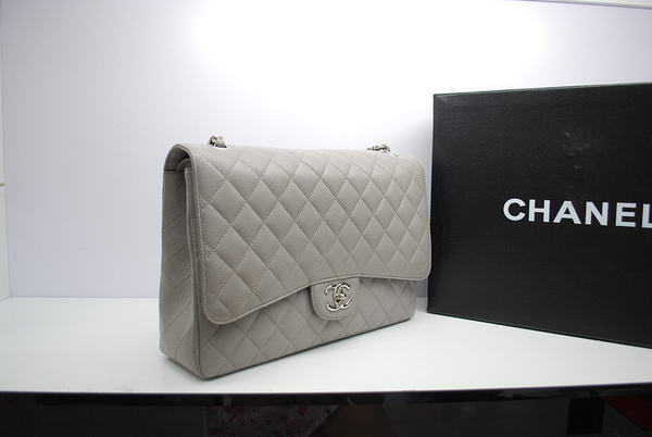 Chanel Maxi Double Flaps Bag A36098 Grey Original Caviar Leather Silver