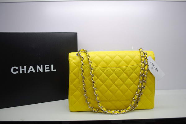 Chanel Maxi Double Flaps Bag A36098 Lemon Original Caviar Leather Silver