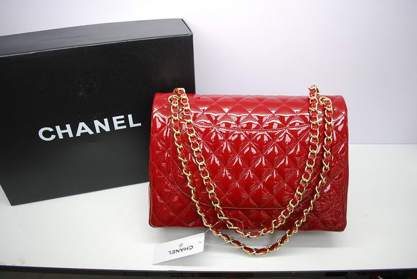 Chanel Maxi Double Flaps Bag A36098 Red Original Patent Leather Gold