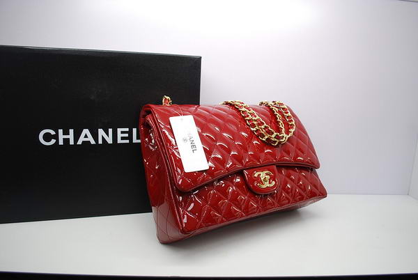 Chanel Maxi Double Flaps Bag A36098 Red Original Patent Leather Gold