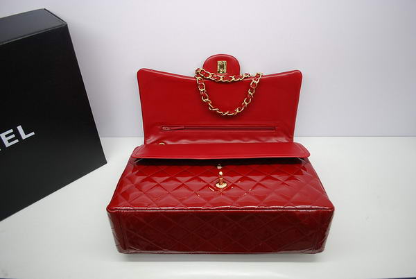 Chanel Maxi Double Flaps Bag A36098 Red Original Patent Leather Gold