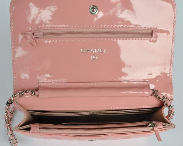 Chanel Patent Leather Flap Bag A33814 Pink Silver