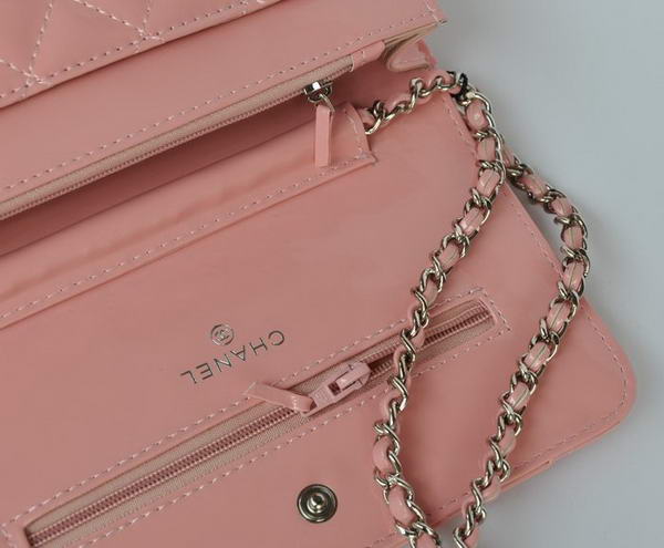Chanel Patent Leather Flap Bag A33814 Pink Silver