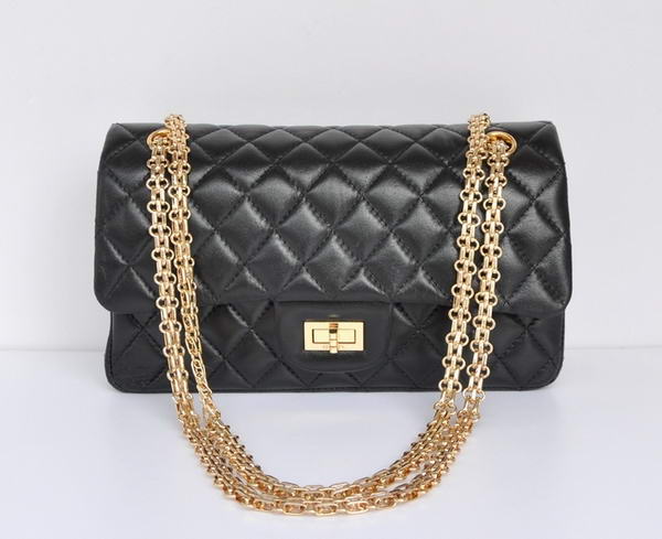 buy cheap Chanel 2.55 Series 1122 Classic Black Sheepskin Flap Bag Gold Hardware