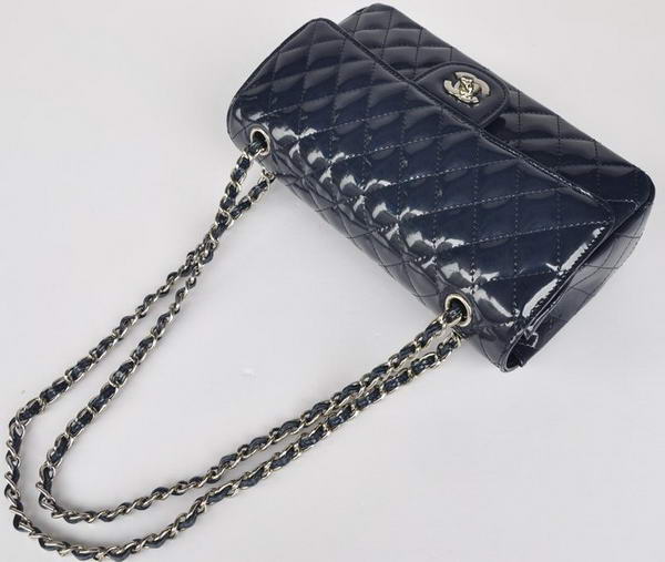 buy Cheap Chanel 2.55 Series Royalblue Patent Leather Flap Bag Silver Hardware