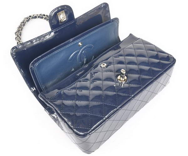 buy Cheap Chanel 2.55 Series Royalblue Patent Leather Flap Bag Silver Hardware