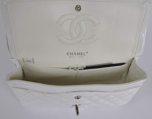 buy Cheap Chanel 2.55 Series White Patent Leather Flap Bag Silver Hardware