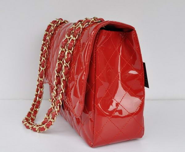 New Color Chanel A28600 Red Patent Leather Classic Flap Bag Gold