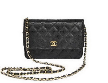 New Cheap Chanel A33814 Black Grain Leather Flap Bag Gold