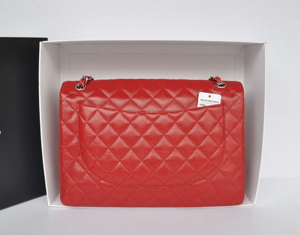 Top Quality Chanel Classic A36070 Red Original Grain Leather Large Flap Bag Silver
