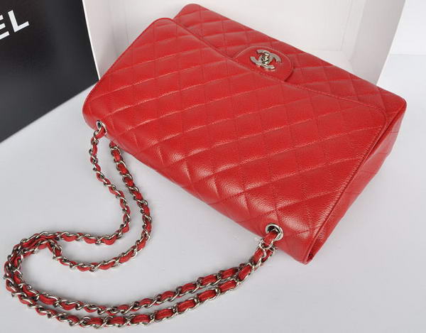 Top Quality Chanel Classic A36070 Red Original Grain Leather Large Flap Bag Silver