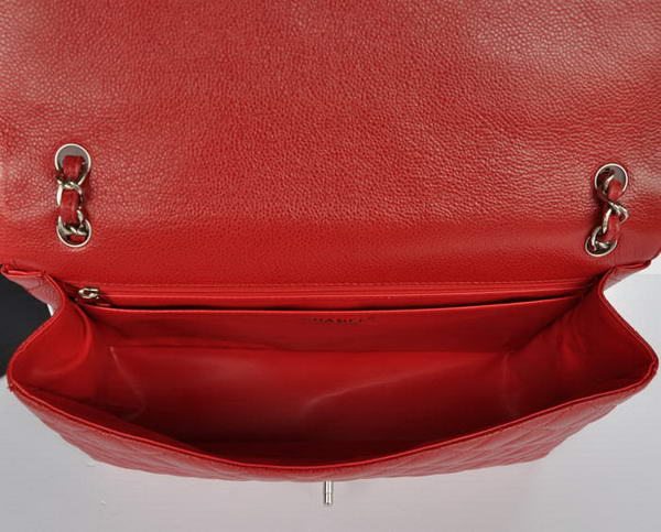 Top Quality Chanel Classic A36070 Red Original Grain Leather Large Flap Bag Silver