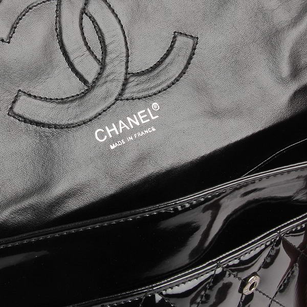 Chanel Classic Bags A40711 Black Patent Leather Silver