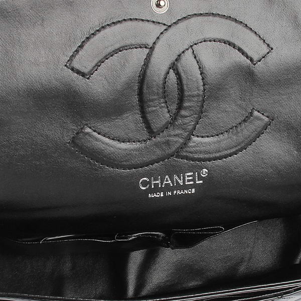 Chanel Classic Bags A40711 Black Patent Leather Silver