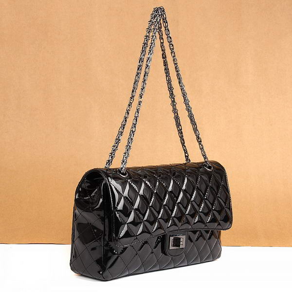 Chanel Classic Bags A40711 Black Patent Leather Silver